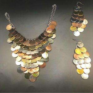 Vintage Mermaid Scale Necklace and Earring Set